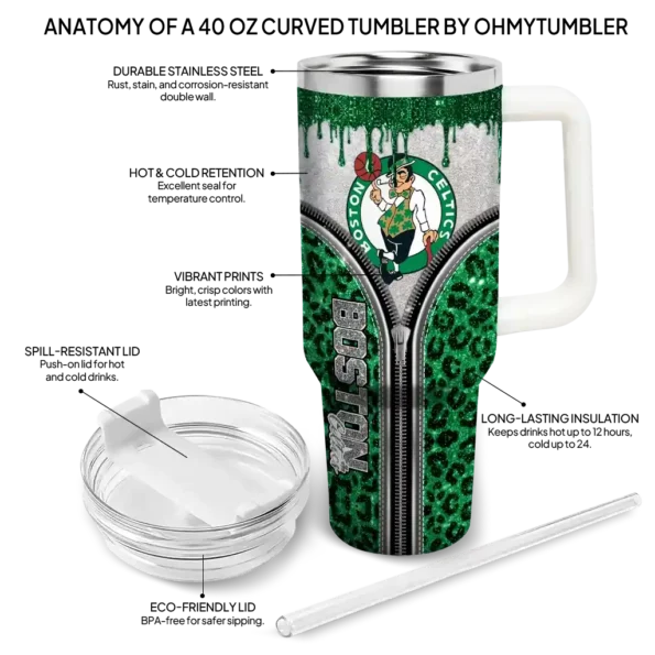 custom boston celtics leopard zipper green curved tumbler new arrival 1.webp