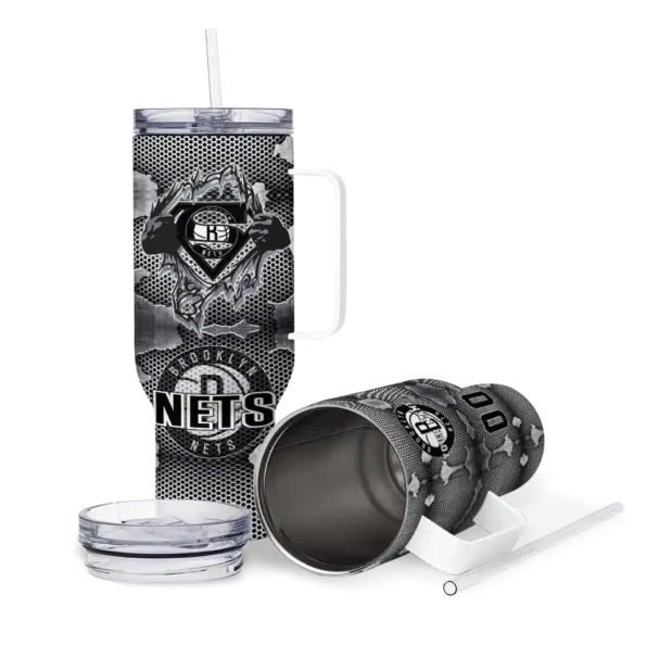 custom brooklyn nets superman shield black gray curved tumbler high quality 1.webp