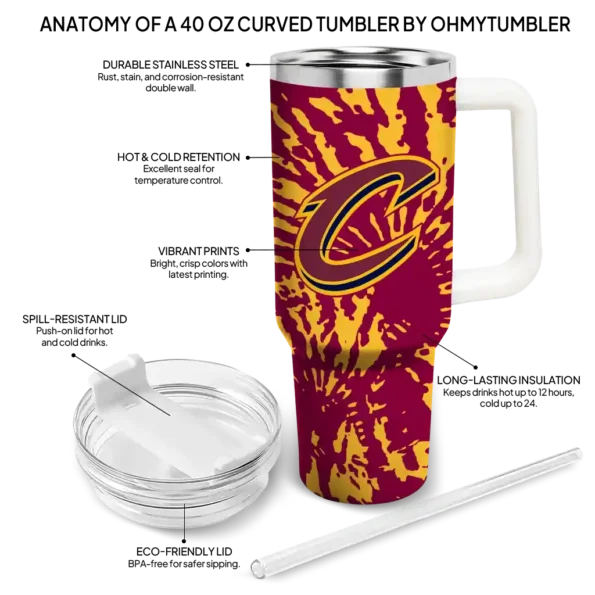 custom cleveland cavaliers burst swirl wine curved tumbler new arrival 1.webp
