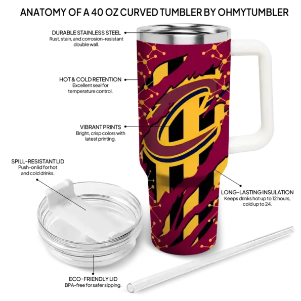 custom cleveland cavaliers claw cut wine black curved tumbler new arrival 1.webp