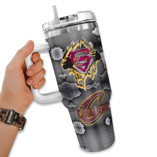 custom cleveland cavaliers superman shield wine gray curved tumbler fashion forward 1.webp