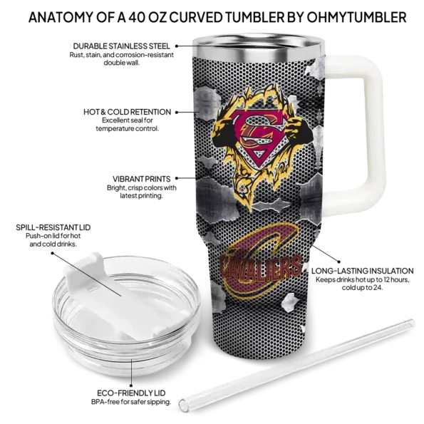 custom cleveland cavaliers superman shield wine gray curved tumbler new arrival 1.webp