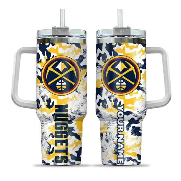 custom denver nuggets camo mashup blue white curved tumbler best selling 1.webp