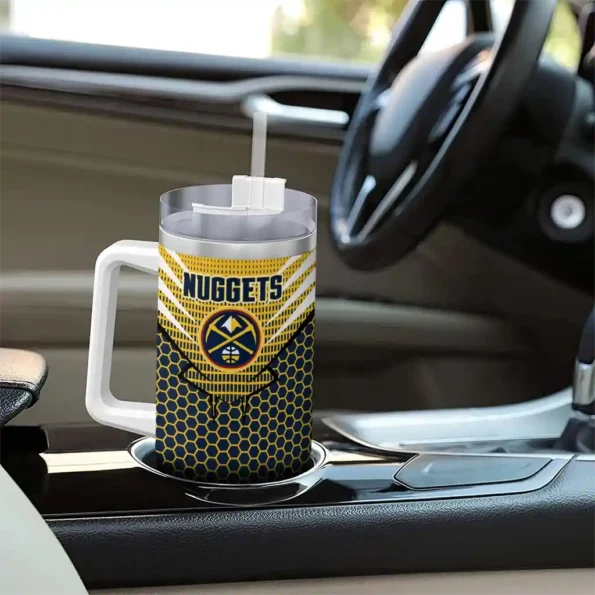 custom denver nuggets hex texture blue curved tumbler trendy 1.webp