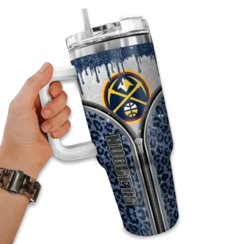 custom denver nuggets leopard zipper blue curved tumbler fashion forward 1.webp