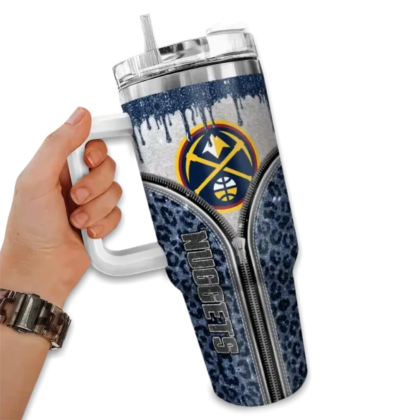 custom denver nuggets leopard zipper blue curved tumbler fashion forward 1.webp