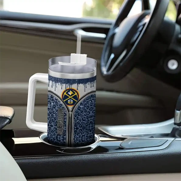 custom denver nuggets leopard zipper blue curved tumbler trendy 1.webp