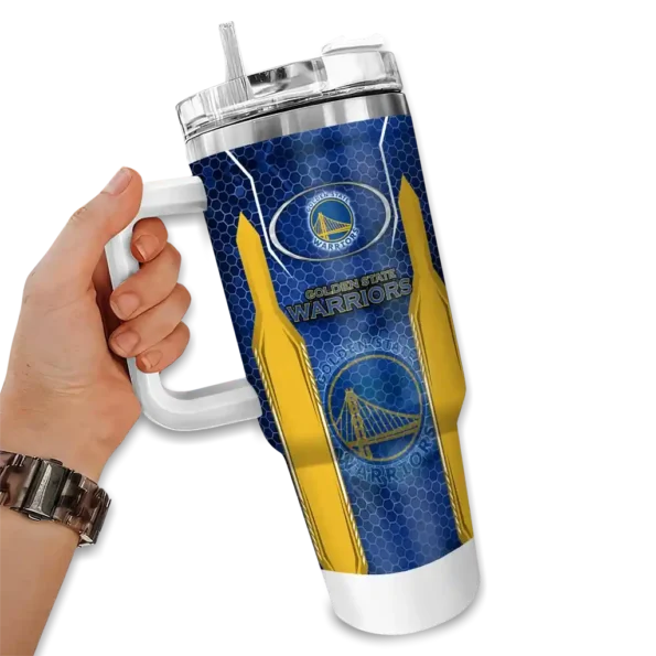 custom golden state warriors hexagon armor blue curved tumbler fashion forward 1.webp