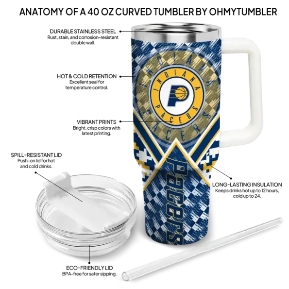 custom indiana pacers chevron angle blue curved tumbler new arrival 1.webp
