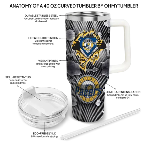 custom indiana pacers superman shield blue gray curved tumbler new arrival 1.webp