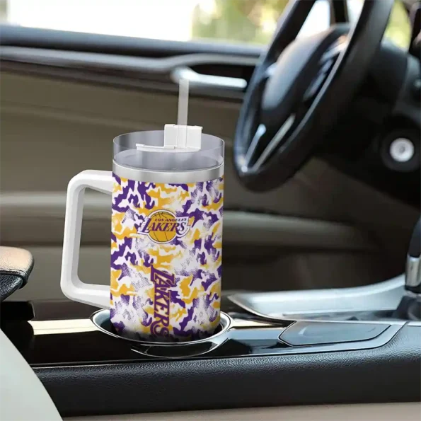 custom los angeles lakers camo mashup purple white curved tumbler trendy 1.webp