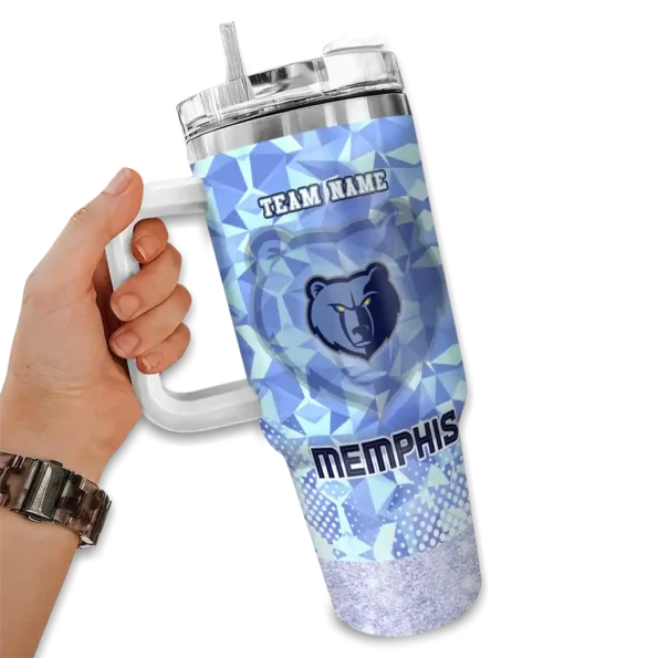 custom memphis grizzlies geometric prism blue curved tumbler fashion forward 1.webp