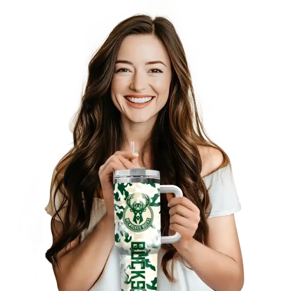 custom milwaukee bucks camo mashup green white curved tumbler premium grade 1.webp