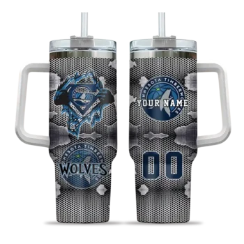 custom minnesota timberwolves superman shield midnight blue gray curved tumbler best selling 1.webp