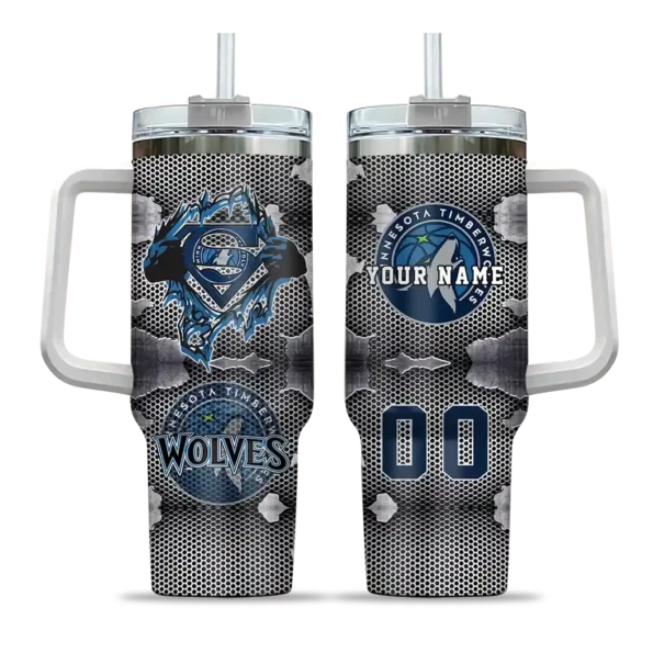 custom minnesota timberwolves superman shield midnight blue gray curved tumbler best selling 1.webp