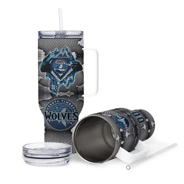 custom minnesota timberwolves superman shield midnight blue gray curved tumbler high quality 1.webp