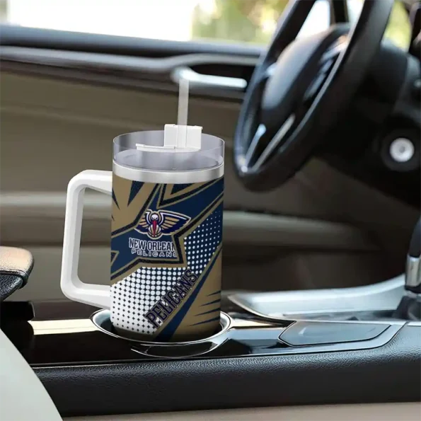 custom new orleans pelicans arrow burst navy curved tumbler trendy 1.webp