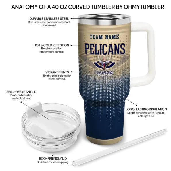 custom new orleans pelicans gradient dots navy curved tumbler new arrival 1.webp