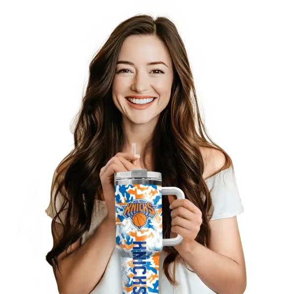 custom new york knicks camo mashup blue white curved tumbler premium grade 1.webp