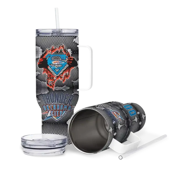 custom oklahoma city thunder superman shield blue gray curved tumbler high quality 1.webp