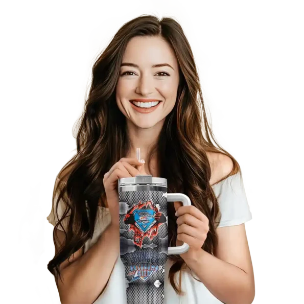custom oklahoma city thunder superman shield blue gray curved tumbler premium grade 1.webp