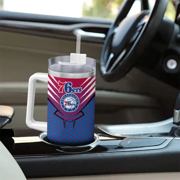 custom philadelphia 76ers hex texture blue curved tumbler trendy 1.webp
