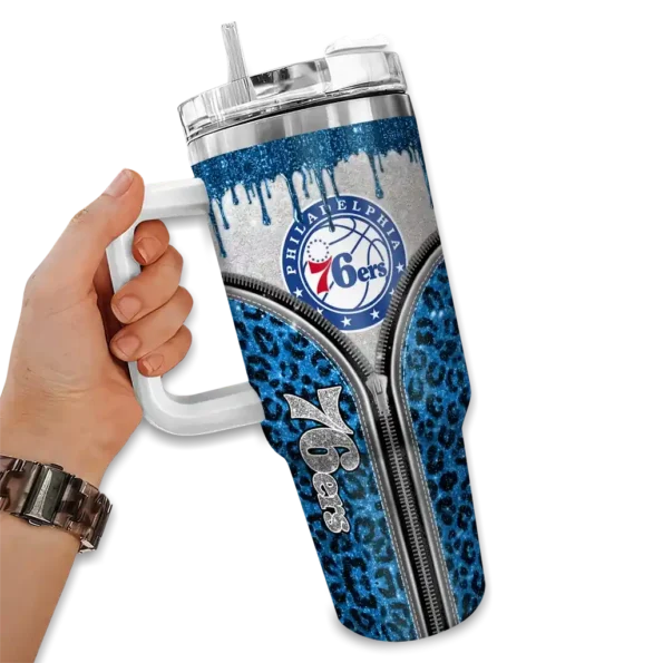 custom philadelphia 76ers leopard zipper blue curved tumbler fashion forward 1.webp