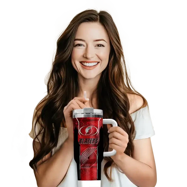 custom portland trail blazers hexagon armor red curved tumbler premium grade 1.webp