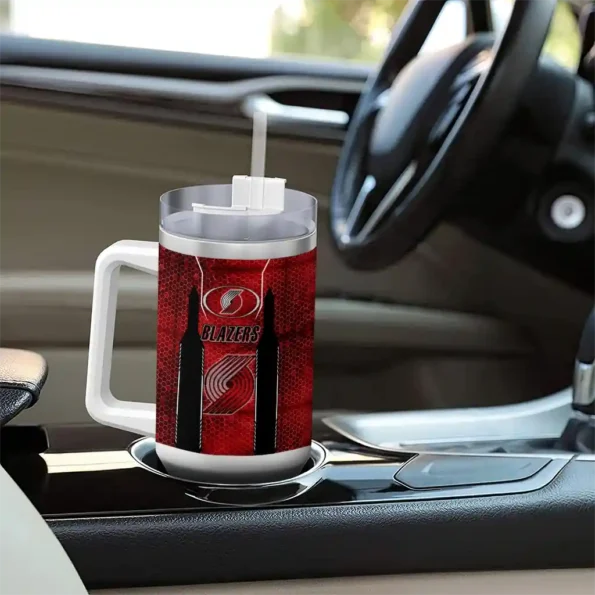custom portland trail blazers hexagon armor red curved tumbler trendy 1.webp