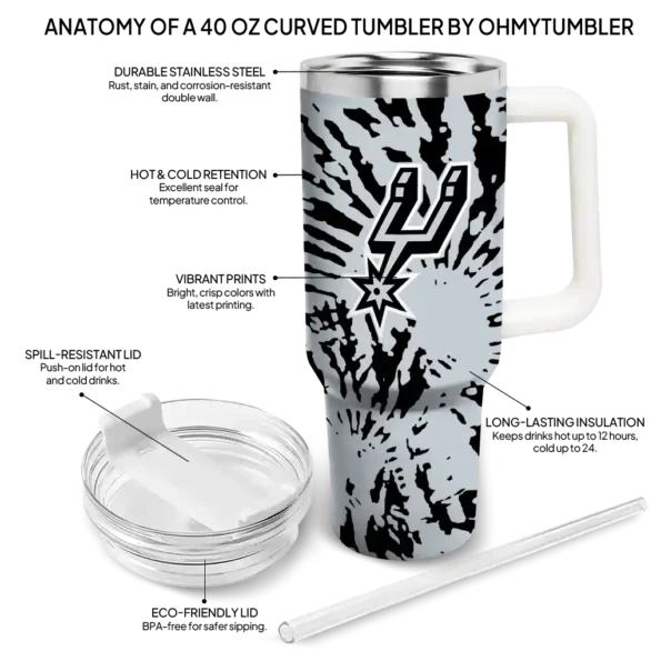 custom san antonio spurs burst swirl silver curved tumbler new arrival 1.webp