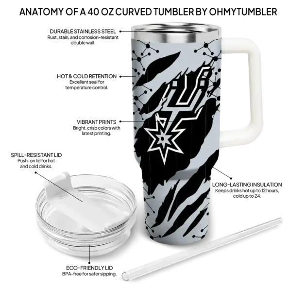 custom san antonio spurs claw cut silver black curved tumbler new arrival 1.webp