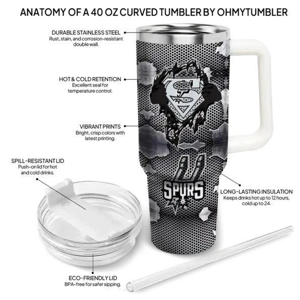 custom san antonio spurs superman shield silver gray curved tumbler new arrival 1.webp