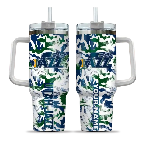 custom utah jazz camo mashup navy white curved tumbler best selling 1.webp