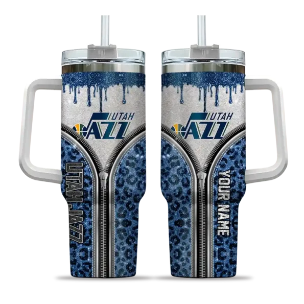 custom utah jazz leopard zipper navy curved tumbler best selling 1.webp