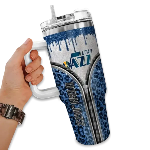 custom utah jazz leopard zipper navy curved tumbler fashion forward 1.webp