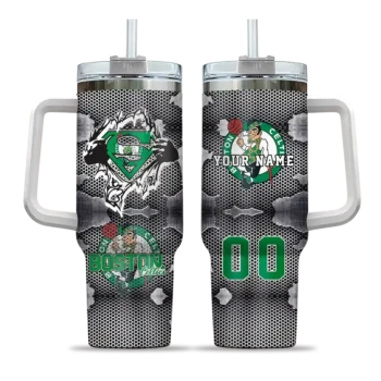 customized boston celtics superman shield green gray curved tumbler best selling 1.webp