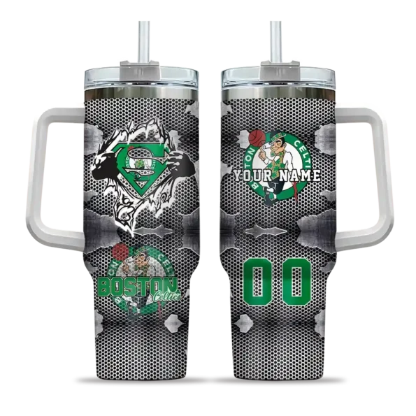 customized boston celtics superman shield green gray curved tumbler best selling 1.webp