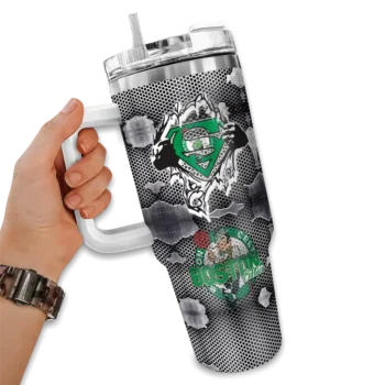 customized boston celtics superman shield green gray curved tumbler fashion forward 1.webp