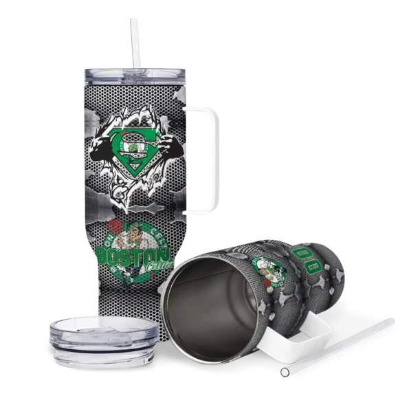 customized boston celtics superman shield green gray curved tumbler high quality 1.webp