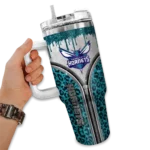 customized charlotte hornets leopard zipper teal curved tumbler best selling 1.webp