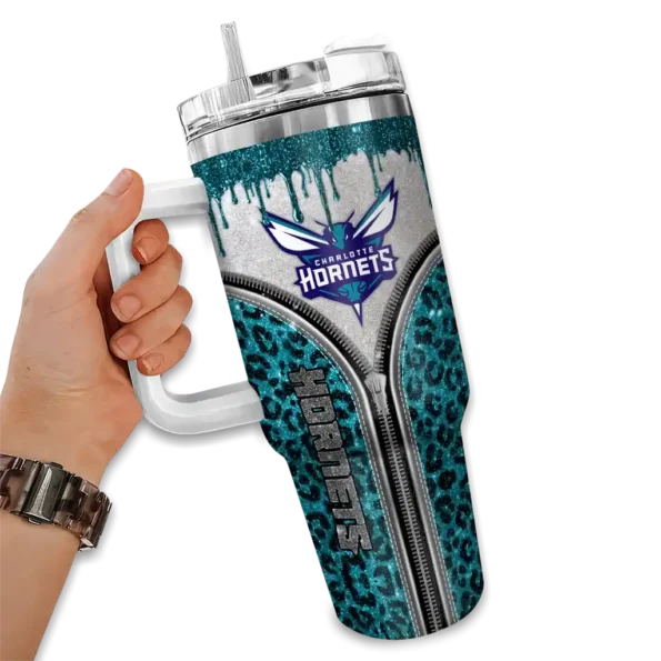customized charlotte hornets leopard zipper teal curved tumbler fashion forward 1.webp