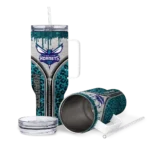 customized charlotte hornets leopard zipper teal curved tumbler best selling 1.webp