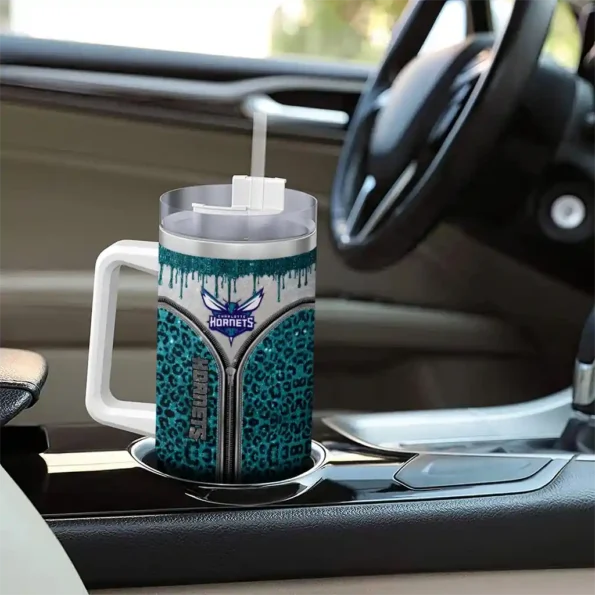 customized charlotte hornets leopard zipper teal curved tumbler trendy 1.webp