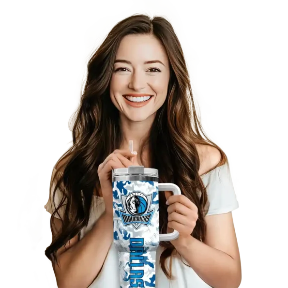 customized dallas mavericks camo mashup blue white curved tumbler premium grade 1.webp