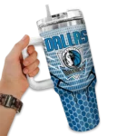 customized dallas mavericks hex texture blue curved tumbler best selling 1.webp