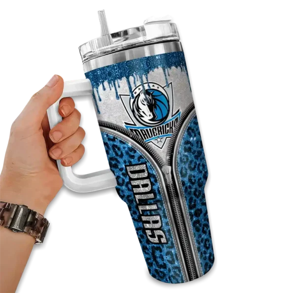 customized dallas mavericks leopard zipper blue curved tumbler fashion forward 1.webp