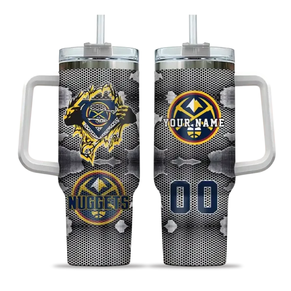 customized denver nuggets superman shield blue gray curved tumbler best selling 1.webp