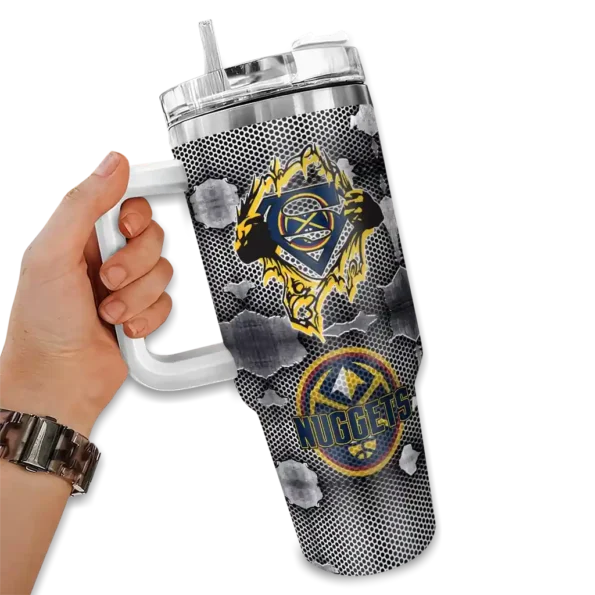 customized denver nuggets superman shield blue gray curved tumbler fashion forward 1.webp
