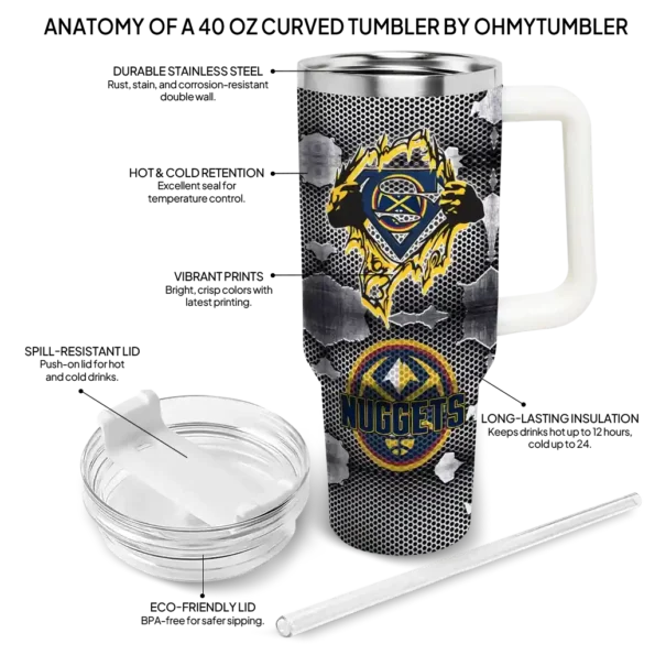 customized denver nuggets superman shield blue gray curved tumbler new arrival 1.webp