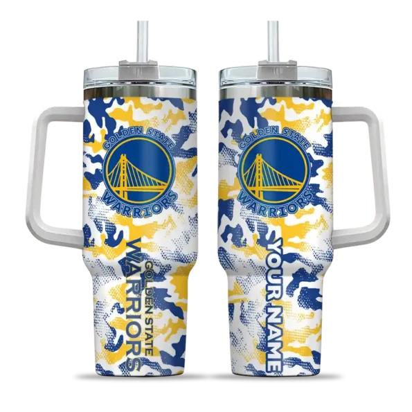 customized golden state warriors camo mashup blue white curved tumbler best selling 1.webp
